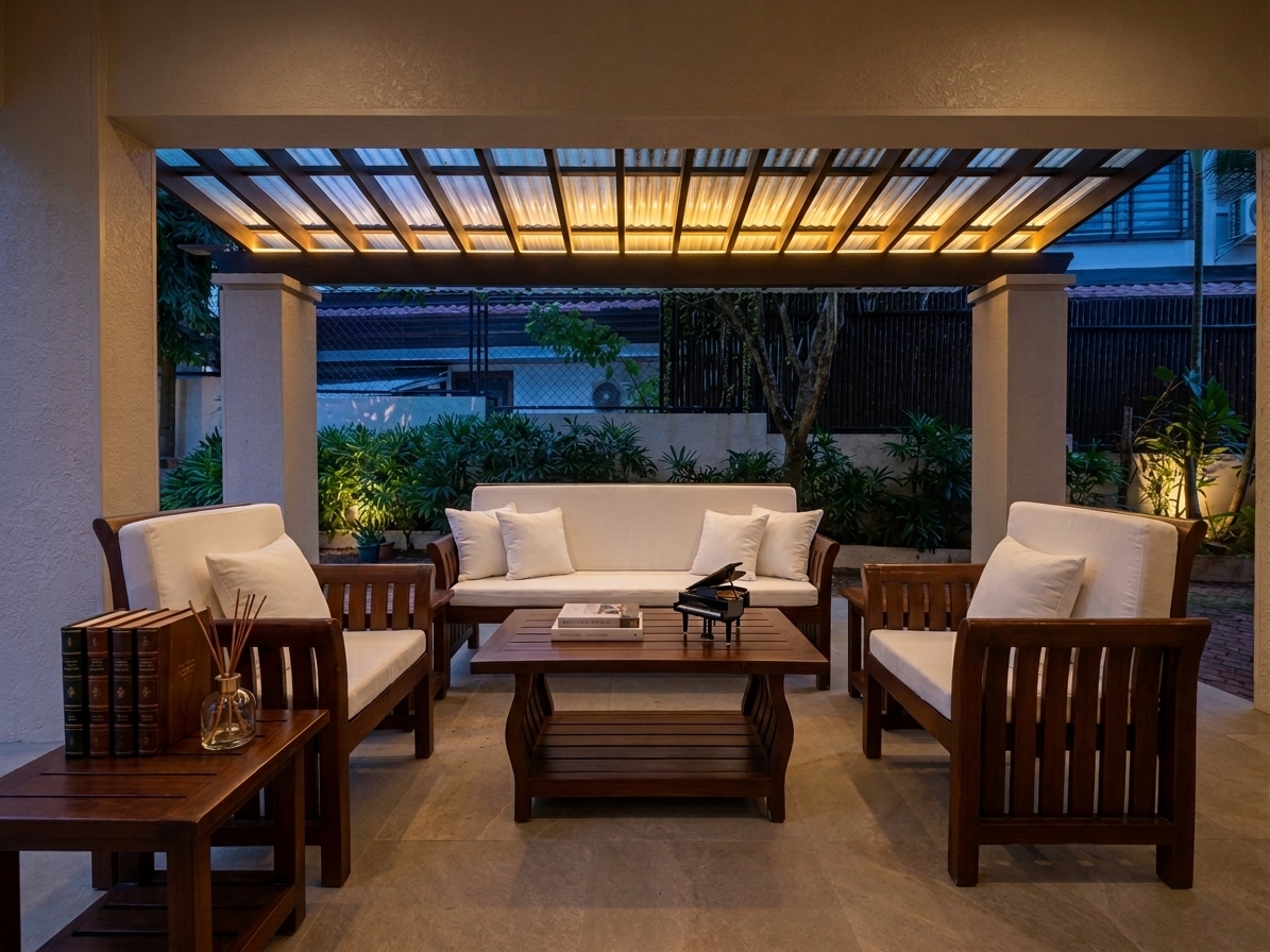 Covered lanai lounge for evening entertaining