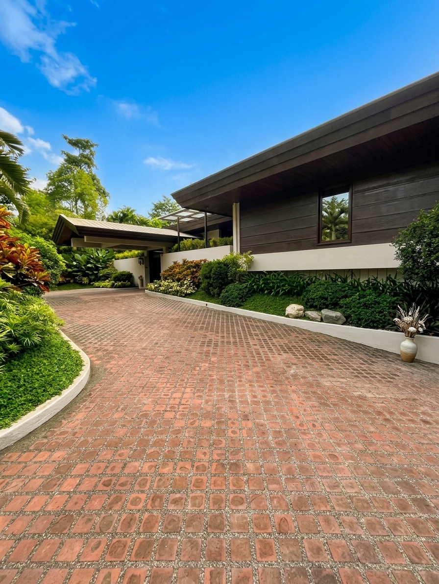 Landscaped driveway and covered arrival court