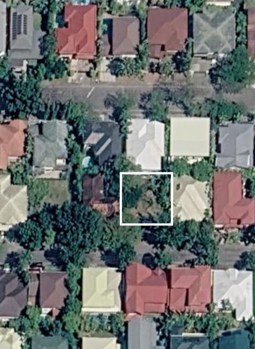 Aerial view of the 432 sqm lot outlined among Ayala Alabang residences