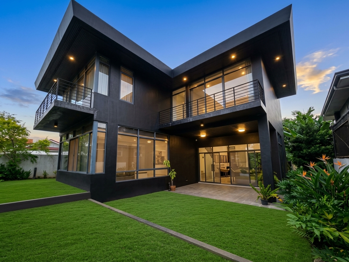 Modern Hillsborough Alabang residence with a landscaped garden